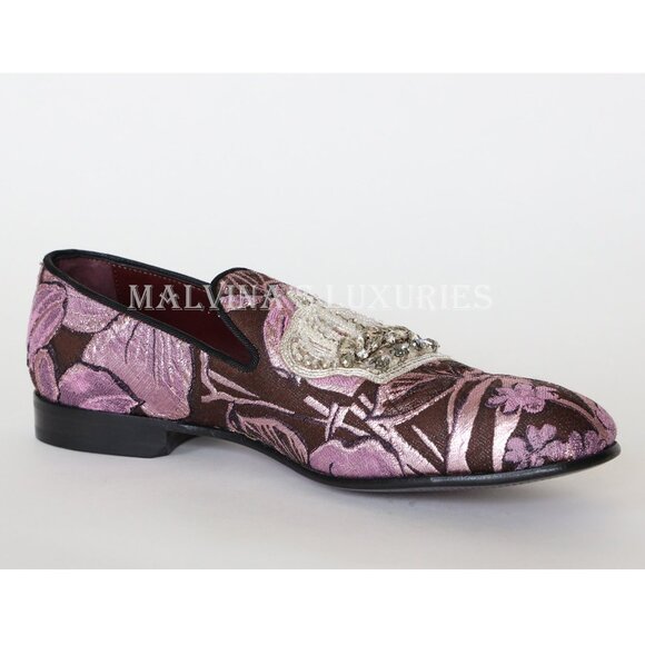 DOLCE & GABBANA SHOES LOAFERS BROCADE CRYSTAL CROWN FLATS sz 39.5 9.5 - Picture 5 of 10